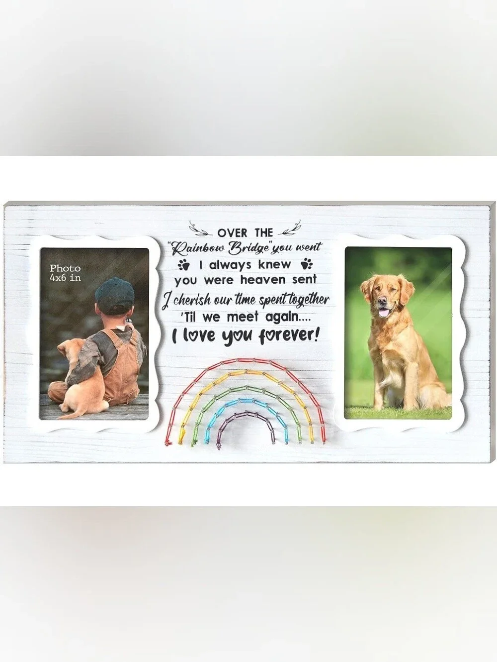 Pet Memory Wall Frame with Rainbow String Art - White
